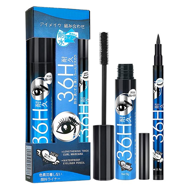 Máscara de pestañas de fibra 4D & Eyeliner Set 2 en 1 Mascara Eyeliner Pencil 36H Lápiz delineador de ojos líquido a prueba de manchas de larga duración Mascara xuanjing unisex