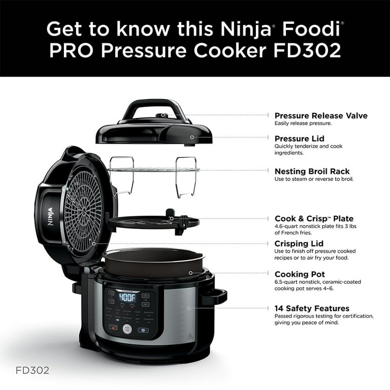 Ninja Foodi FD302 11-in-1 6.5-Qt Pro Pressure Cooker + Air Fryer