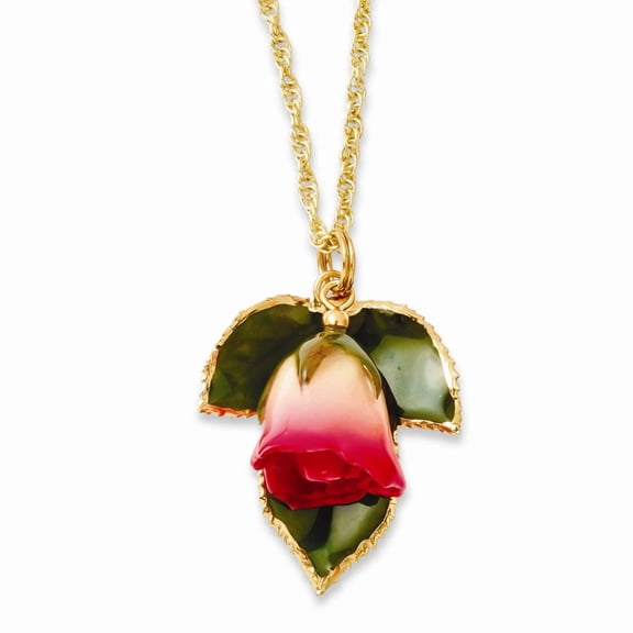Sophia Jewelers Elegant Lacquer Rose Pendant Necklace with Gold-Tone Chain