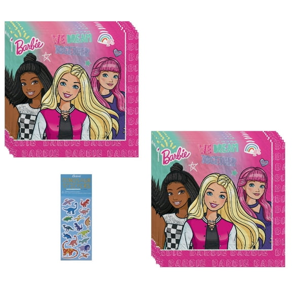Barbie Birthday Party Supplies Bundle includes 32 Lunch Paper Napkins