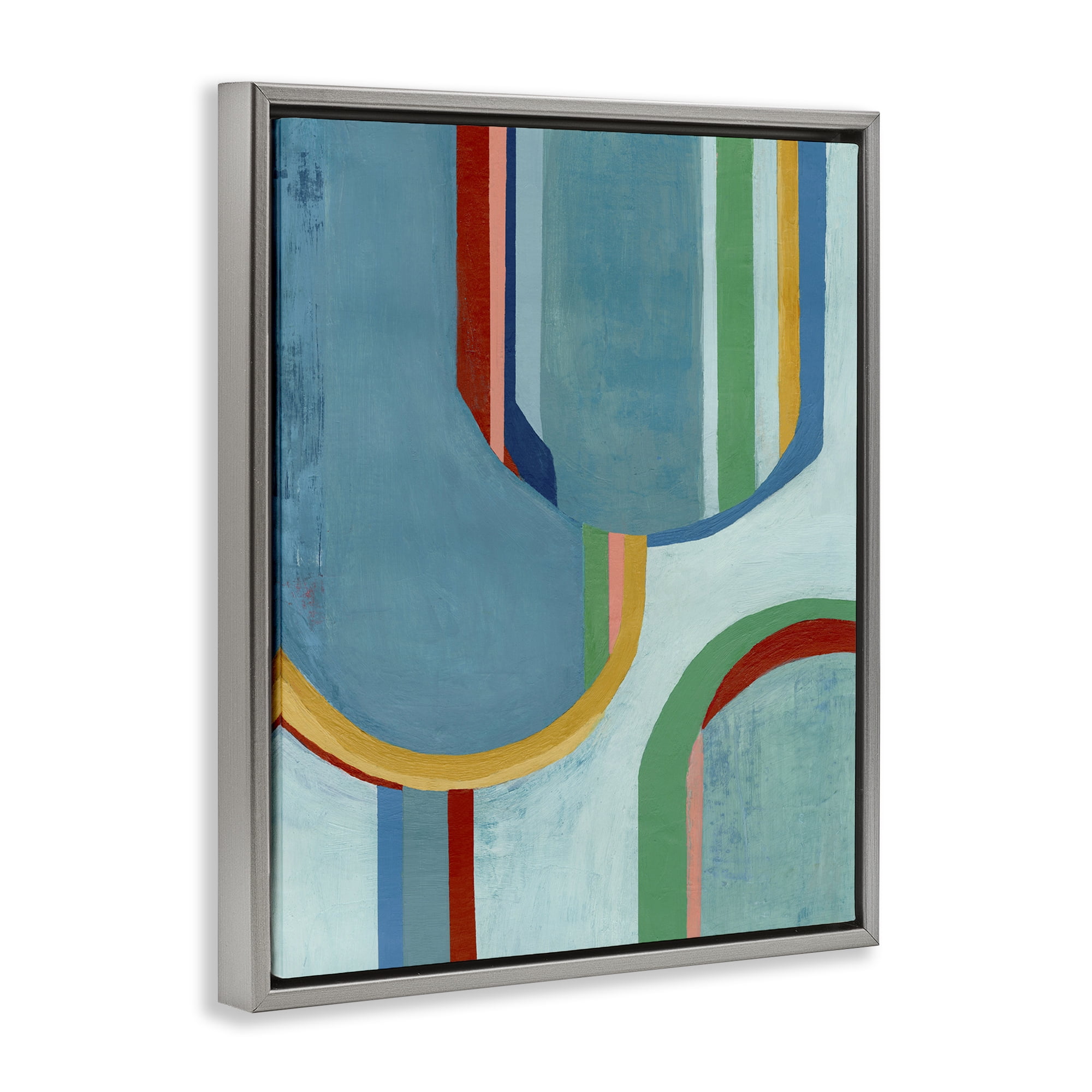 Stupell Industries Blue Striped Arches Abstract Painting Gray Floater Framed Canvas Art Print Wall Art, 25 x 31