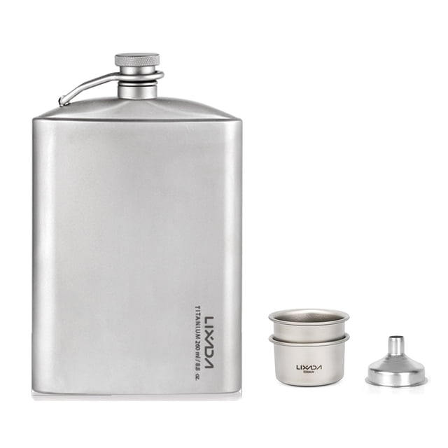 Petaca para exterior Frasco de titanio a prueba de fugas Lixada de 260 ml, frasco de vino de whisky Lixada Petaca para exterior