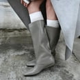 thumbnail image 2 of Woman Boots Flat Heel Square Toe Mid Calf Booties Fashion Casual Solid Color Comfortable Fall Winter Warm Shoes for Women Gray 6.5, 2 of 6