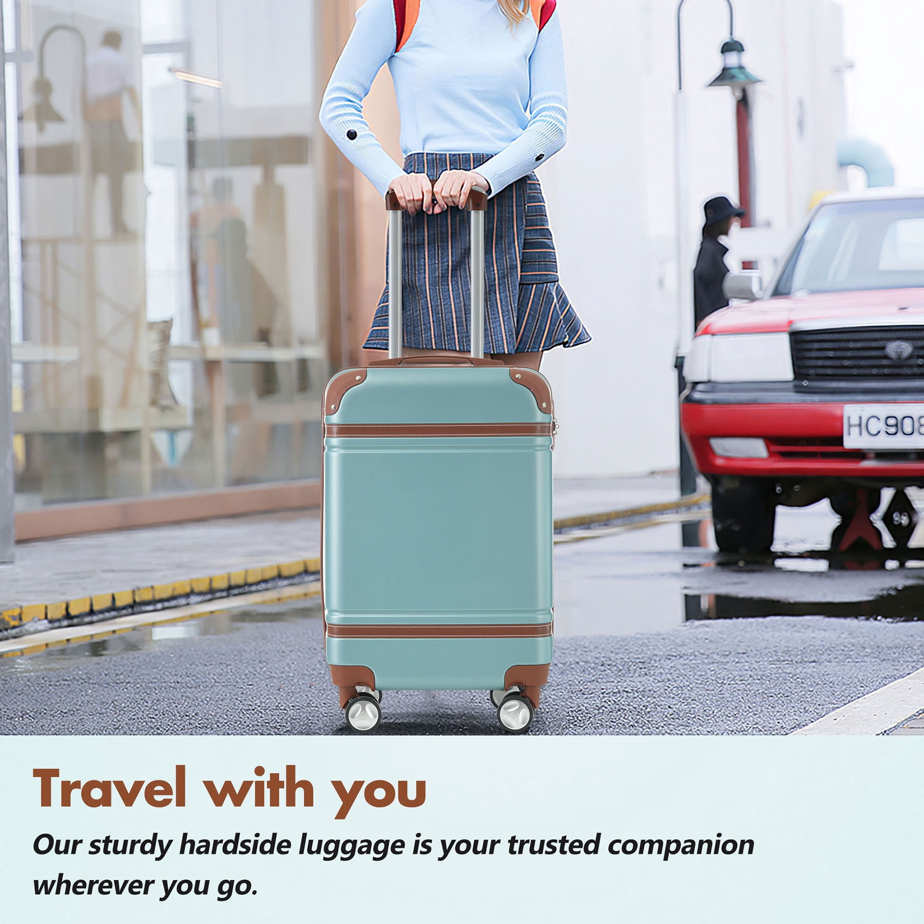 S-HOME Versatile  Hardshell Luggage Set in Vintage Design with 24 Inch Suitcase, Travel Duffel Bag and Toiletry Bag, TSA Lock and Spinner for All Journeys, Green