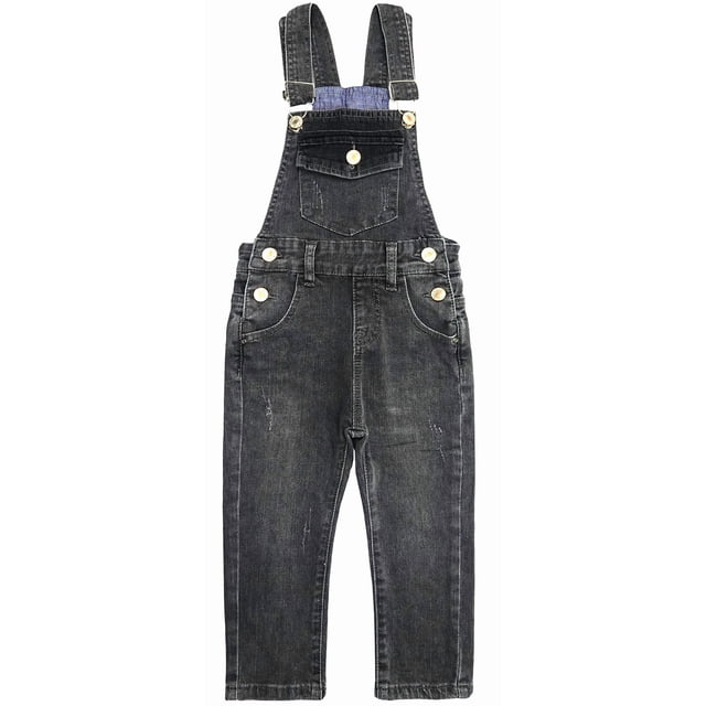 KIDSCOOL SPACE Jeans Ajustés pour Petits Garçons, Salopette en Denim à Poche à Rabat pour Tout-Petits, Gris, 3-4 Ans