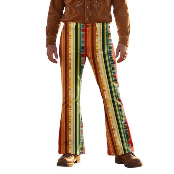 Men's Baggy Pants Printed Flared Long Pants Casual Bottom Trousers Bell Bottom Long Pants