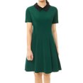 thumbnail image 4 of MODA NOVA Juniors Peter Pan Contrast Collar Short Sleeves Flare Dress S Green, 4 of 4