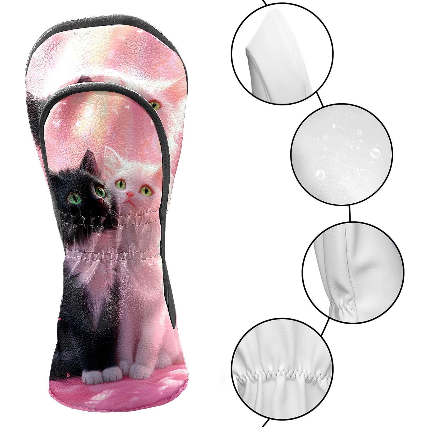 Golf Club Covers PU Leather Waterproof Head Covers for Fairway Woods Hybrids Black and White Cat