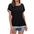 thumbnail image 3 of HUBERY Women Color Block Round Neck Short Sleeve Solid Color T-Shirt, 3 of 5