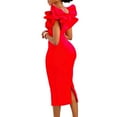thumbnail image 2 of Women's Elegant Ruffle Sleeve Midi Cocktail Dress, Pencil for Party Dress, 2 of 5