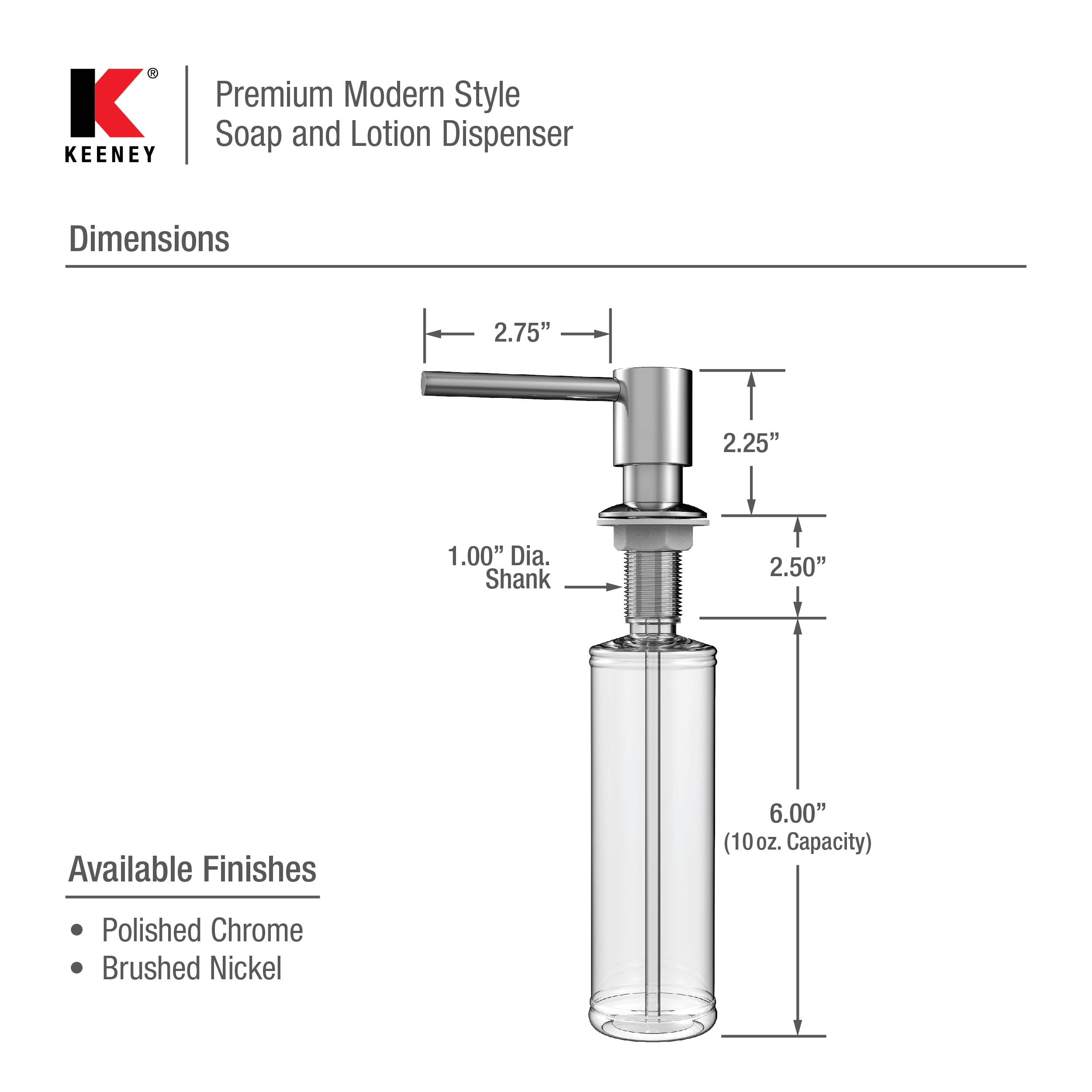 Keeney K613PC Modern Kitchen Soap and Lotion Dispenser, Polished Chrome