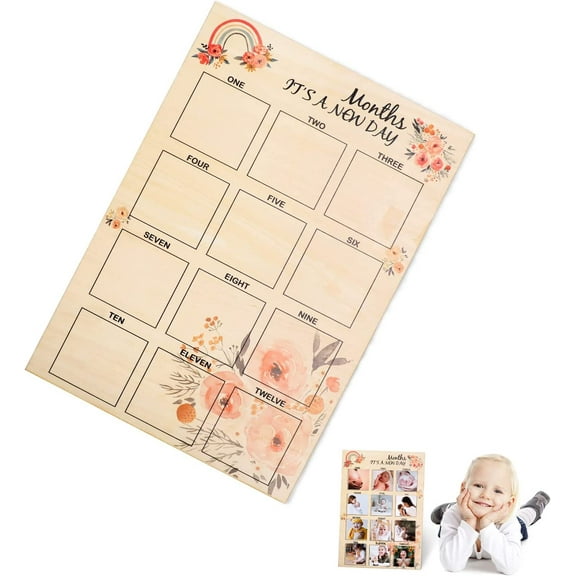 Baby Frist Year Frame Board, Newborn to 12 Month Picture Frame, Infant Photo Keepsake board, Baby Registry Search Gift for New Parents(Rainbow&Flowers)