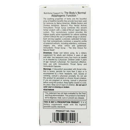 Nature's Plus - Herbal Actives Immunactin Throat Syrup Natural Fruit/Menthol - 4 oz.