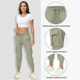 thumbnail image 5 of Kvture Women's Lightweight Hiking Cargo Pants Outdoor Quick Dry Casual Travel Sweatpants Joggers Elastic Waist Button Pockets Green M, 5 of 8