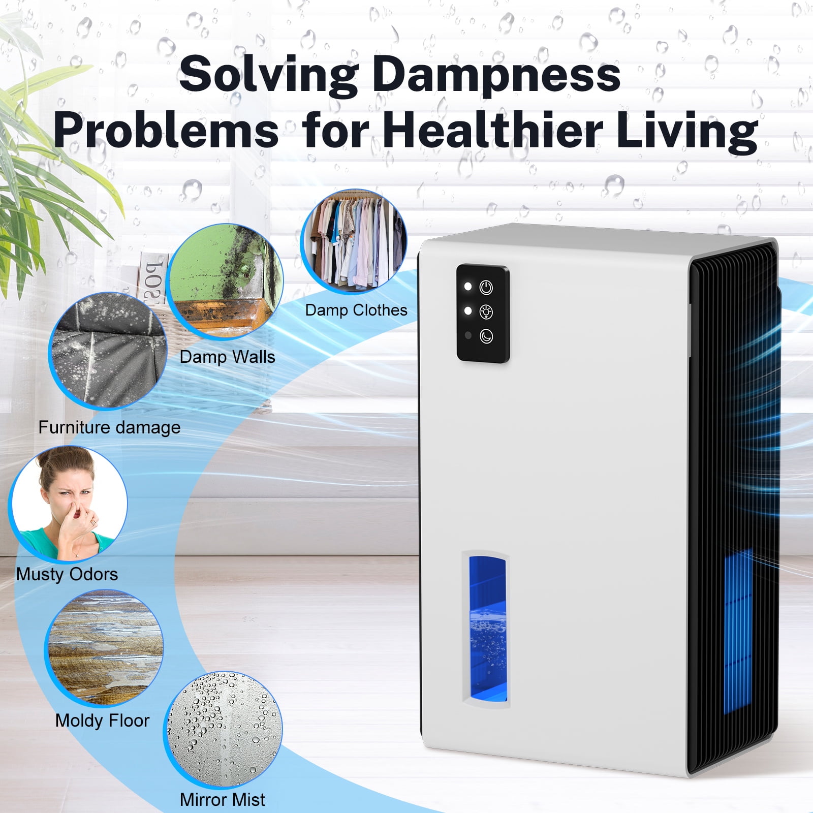 EGEH Dehumidifier for Home, 95 oz Water Tank, 800 sq.ft Auto Shut off Small Dehumidifiers for Bathroom Bedroom with 7 Colors LED Light (White)