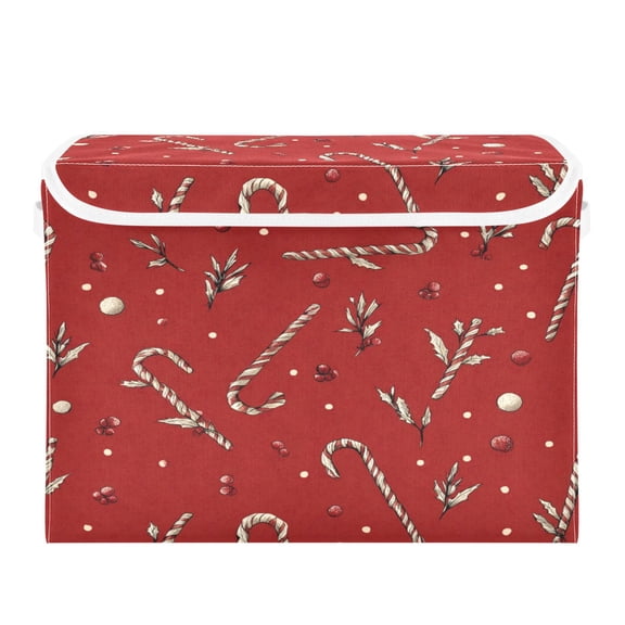 Storage Box With Lid 16.5x12.6x11.8In Foldable Stacked Household Storage Box Red Christmas Candy Cane
