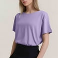 thumbnail image 3 of T-shirt Mode Femme Col Rond Grande Taille Manches Courtes Couleur Unie avec Tissu Doux et Respirant, 3 of 5