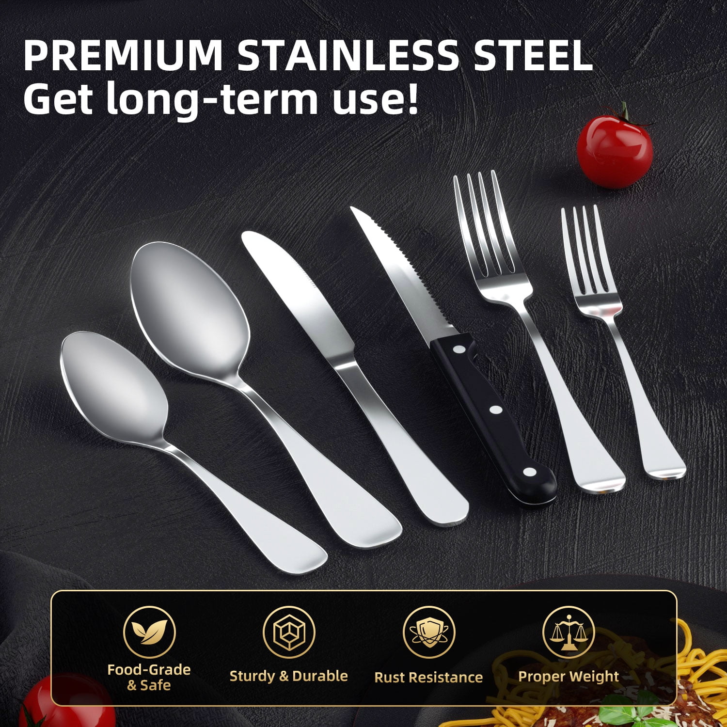 TINANA 48 PCS Silverware Sets with Organizer, Silver Flatware Set Set for 8, Premium Stainless Steel Cutlery Utensil Set with Steak Knives Forks and Spoons, Dishwasher Safe