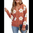thumbnail image 2 of Cárdigan con Estampado Floral para Mujer, Larga, Abertura Frontal, Botones, Cuello en V, Tejido de Punto. Naranja Rojo XL, 2 of 8