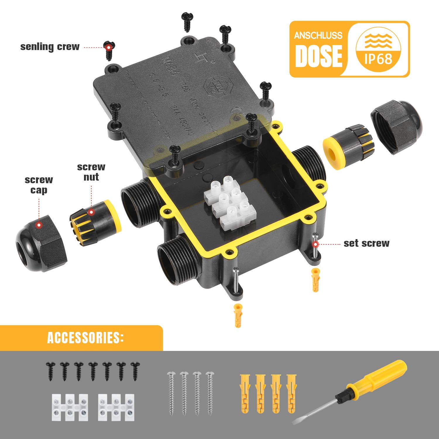 Kohree Junction Box IP68 Waterproof Cable Connector Outside Larger 3
