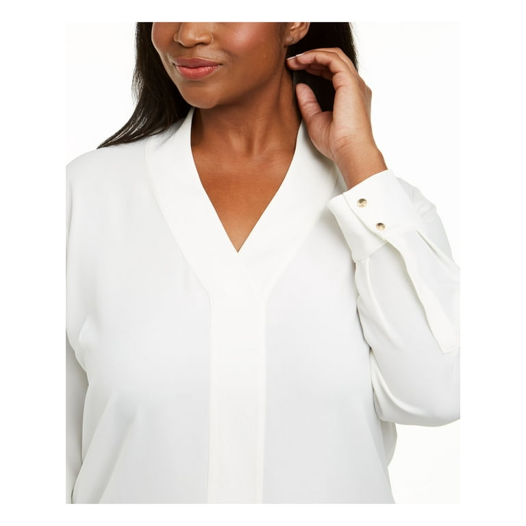 CALVIN KLEIN Womens White Long Sleeve V Neck Top Plus Size 3X Walmart