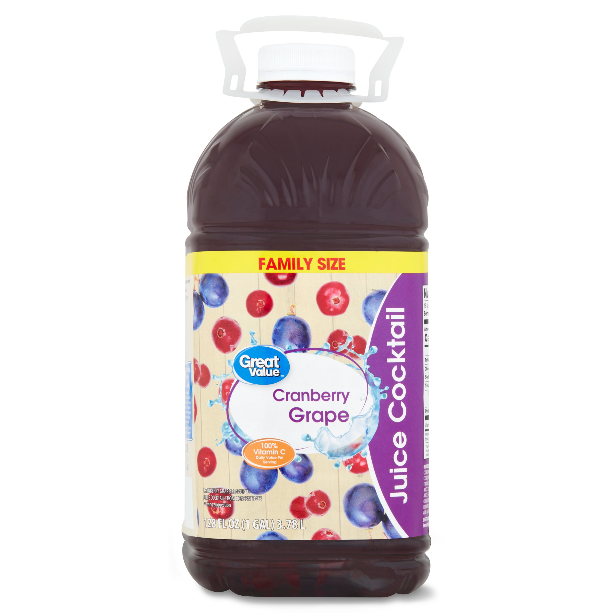 Great Value Cranberry Grape Flavored Juice Cocktail Family Size, 128 Fl. Oz