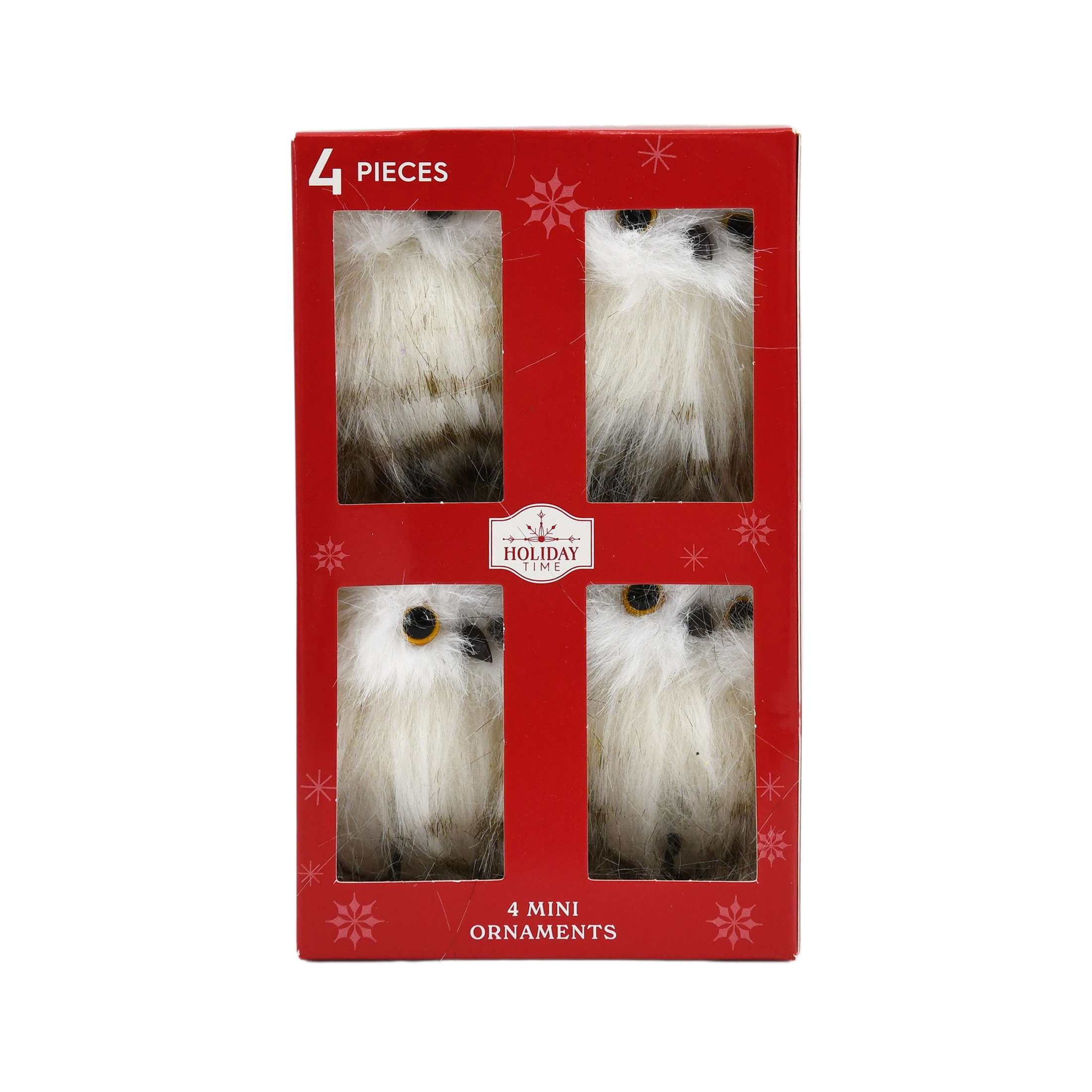 4-Count White Faux Fur Owl Mini Christmas Ornaments, 3.3", by Holiday Time