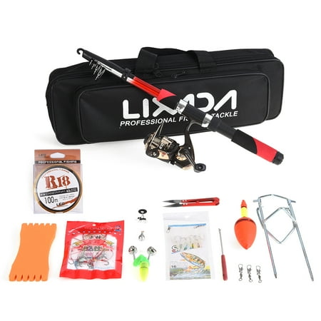 Lixada Fishing Tackle Set with 2.1m Telescopic Fiberglass Fishing Sea Rod Spinning Fishing Reel Fishing Baits Hooks Fishing Bag Kit Seawater Freshwater Professional Travel Fishing Pole Rod