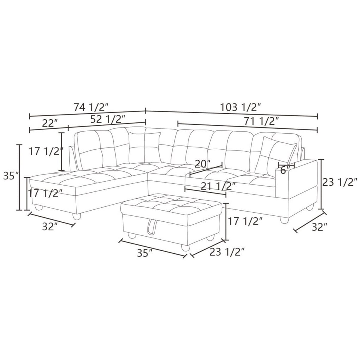 Hommoo 4-Seat Semi Semi PU Synthetic Leather Sectional Sofa Sets, L Shaped Sectional Couches and Sofas, Modern Living Room Furniture Sets, 17.5'' Back Height, Silver Green(No Ottoman)