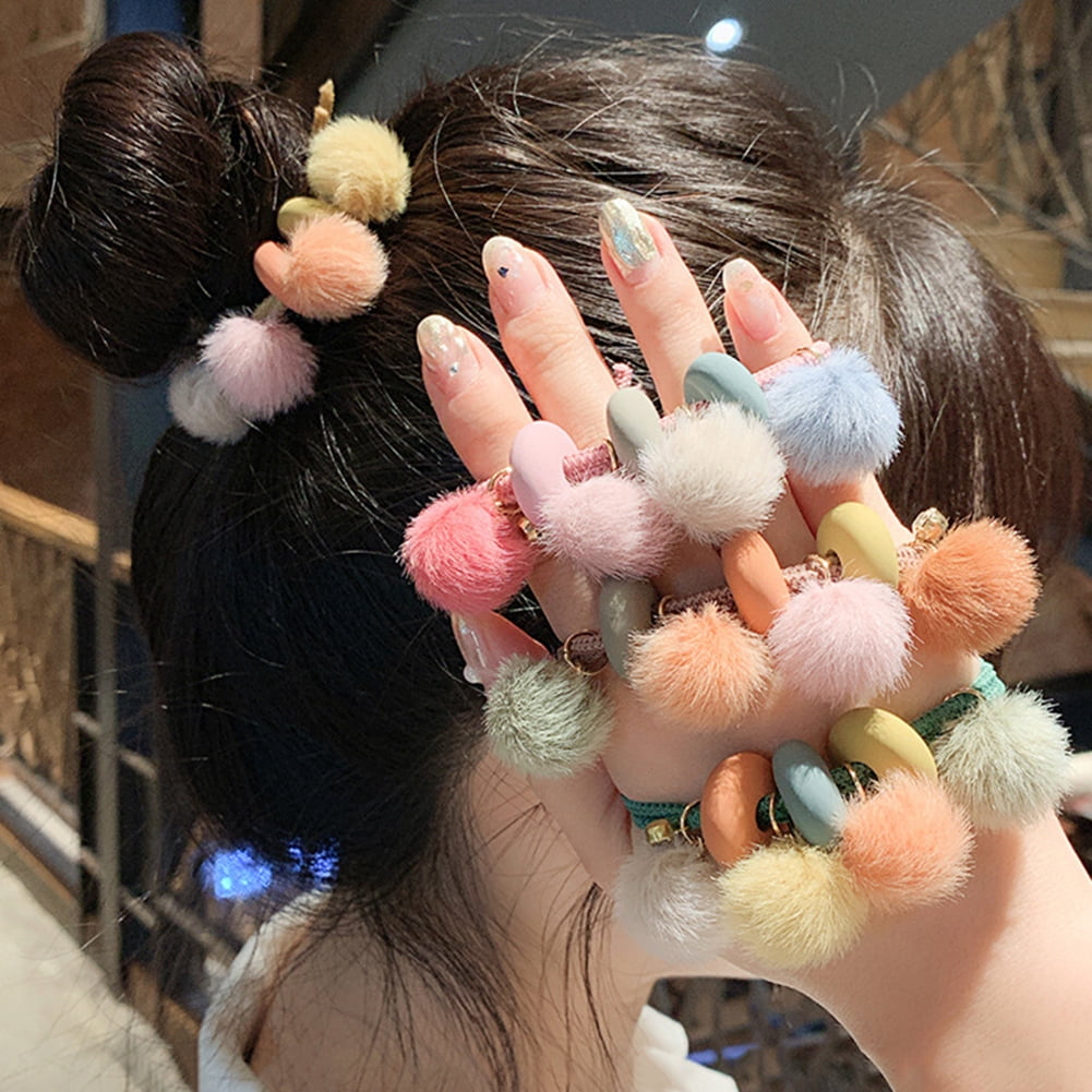 Meidiya Pom Pom Hair Ties, Pom Pom Elastic Hair Ties Hair Pom Poms