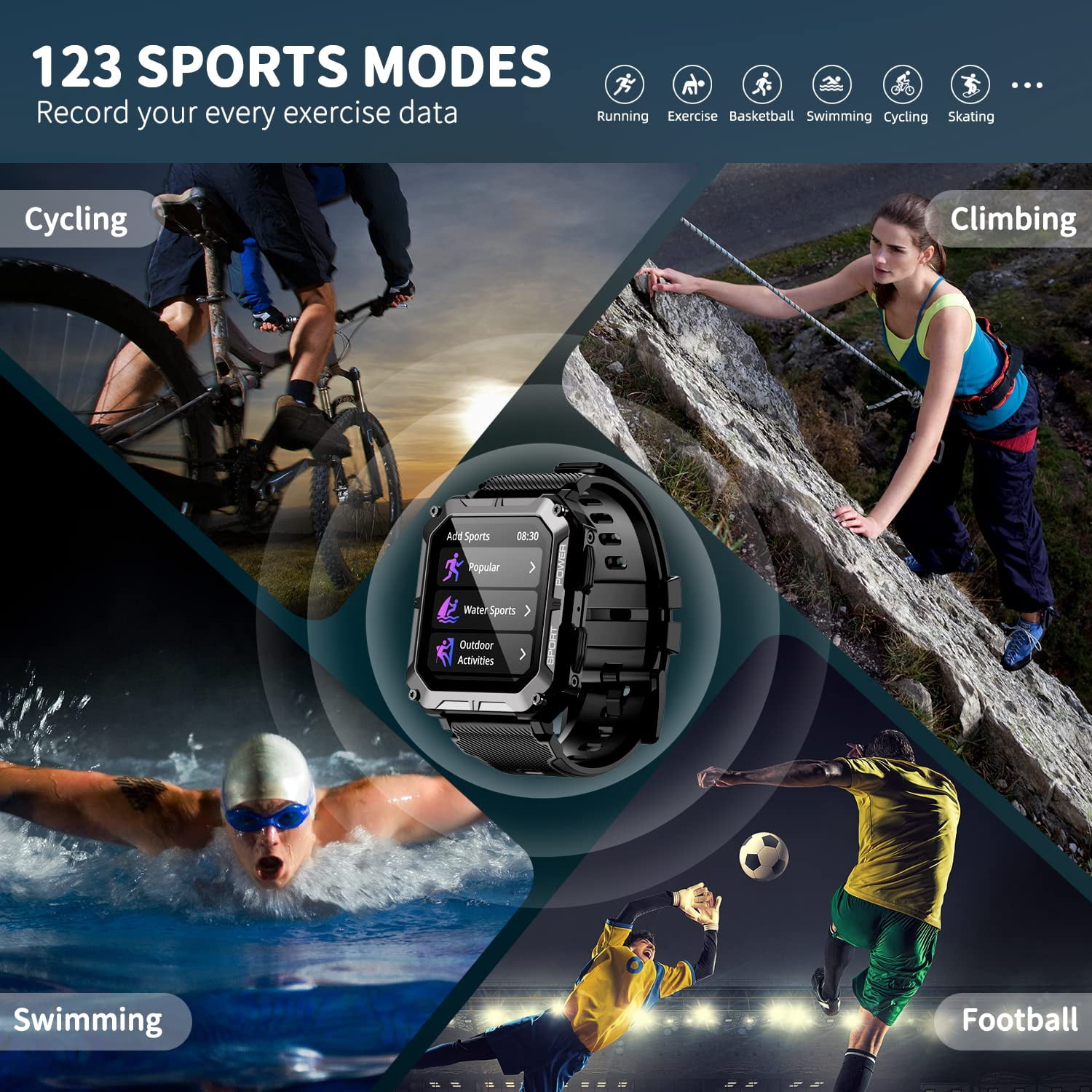C20 PRO Military Smart Watches for Men IP68 Waterproof Rugged Bluetooth Call(Answer/Dial Calls) 1.83'' Tactical Fitness Watch Tracker for Android iOS Outdoor Sports(Black)