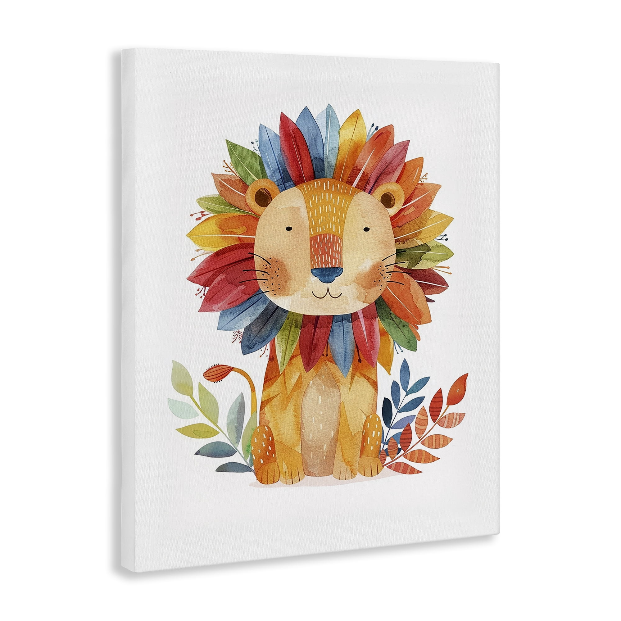 Stupell Industries Rainbow Blooms Lion Animals Painting Wrapped Canvas Art Print Wall Art, 16 x 20