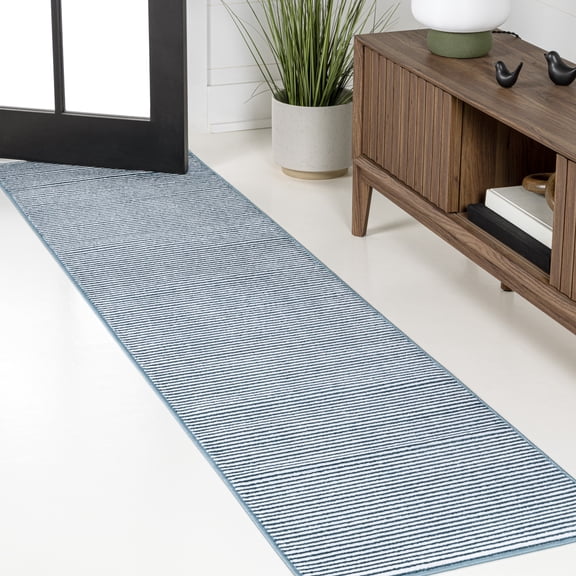JONATHAN Y CARMEL 2 x 8 Runner Rug, Cole Minimalist Pinstripe - Blue/White, CAR101B-28