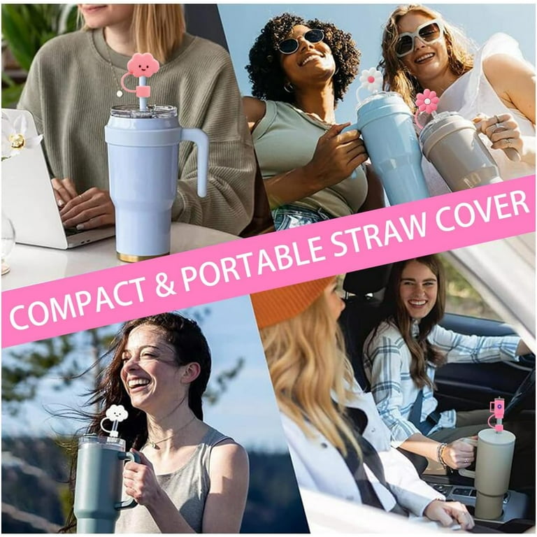 Straw Cover Cap for Stanley Cup,Silicone Straw Topper Compatible with 30&40  Oz Tumbler with Handle,10mm 0.4in Dust-Proof Reusable Straw Tips Lids (6Pcs Straw  Cover Pink) 