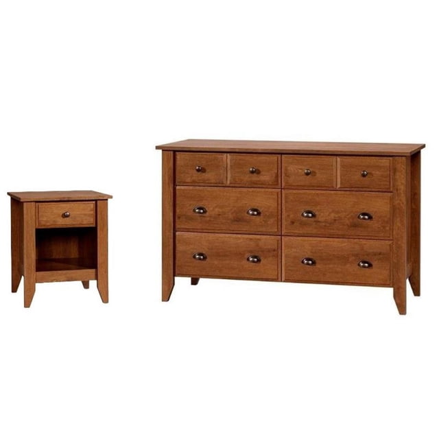 Ensemble de Chambre 2 Pcs avec Commode et Table de Nuit en Chêne Huilé