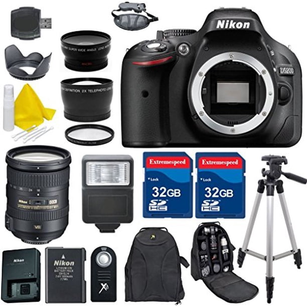 nikon d5200 dslr camera body 18 200mm vr ii 2 32gb extremespeed sd cards hd uv filter wireless remote tripod backpack case flash
