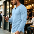 thumbnail image 4 of Men's Soft Smooth Crew Neck Long Sleeve Shirt With Chest Pocket Skin Friendly Plain Solid Tone Daily Business Casual Layering Top, 4 of 8