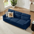 thumbnail image 3 of Leumius 82" Velvet Sofa, 3 Seater Couch, Mid Century Modern Couches with Metal Legs for Living Room & Bedroom,Blue, 3 of 14