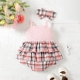 thumbnail image 4 of Romper for Girls, Sleeveless Ruffled Lace Round-Neck Embroidery Printed Princess Bow Skirt with Matching Hairband, Soft Polyester-Spandex Blend, Breathable Summer Wear, 4 of 9