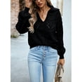 thumbnail image 6 of Arvbitana Women's Autumn Basic Knit Sweaters Solid Color Jacquard Eyelet Knitwear Tops V-Neck Lantern Long Sleeve Pullover Trendy Clothes, 6 of 8