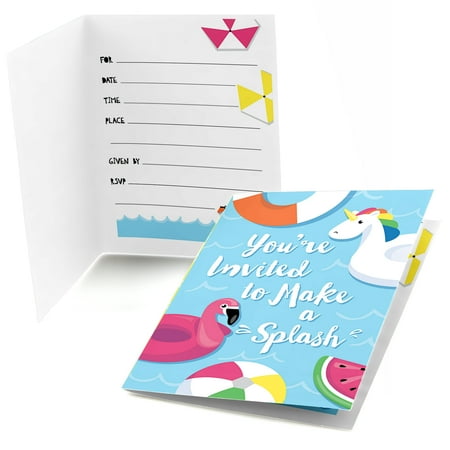 Polka Dots Birthday Party Invitations - Make A Splash - Pool Party - Fill In Summer Swimming Party or Birthday Party Invitations (8 count)