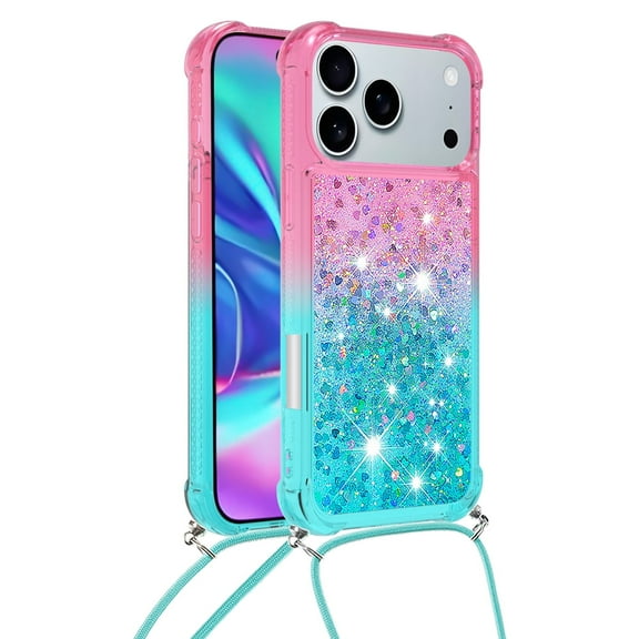 GY-MCKK for iPhone 17 Pro Case Girls Women Cute Glitter Soft TPU Phone Case with Strap Lanyard Shockproof Protective Cover-B3