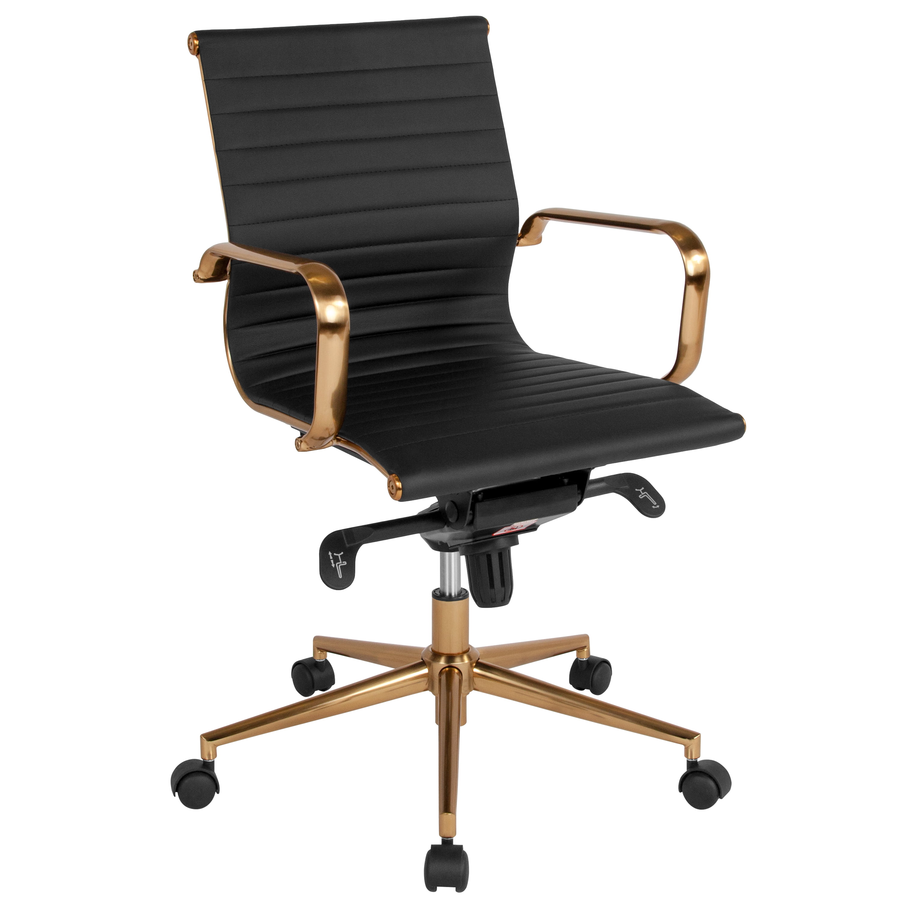Flash Furniture Mid-Back Black Ribbed Leather Executive Swivel Office Chair with Gold Frame