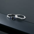 thumbnail image 4 of 10K White Gold Black Sapphire and Blue Sapphire and White Lab Grown Diamond 3-Stone Bridal Engagement Wedding Ring Set for Women (1.07 Cttw, Gemstone September Birthstone, Round 5MM, Size 6), 4 of 5