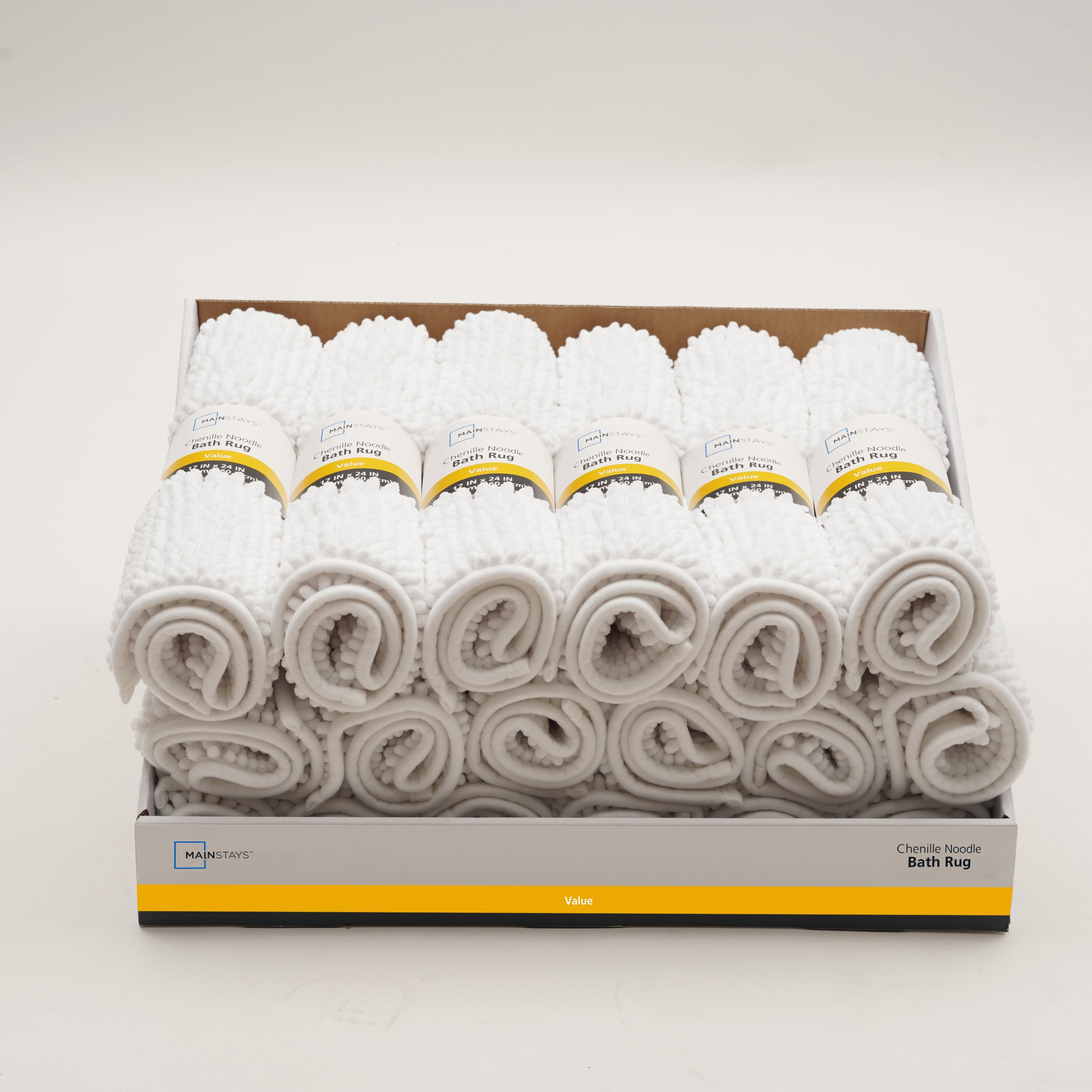 Mainstays White 2-Piece Chenille Noodle 17"x 24" Bath Rug Set