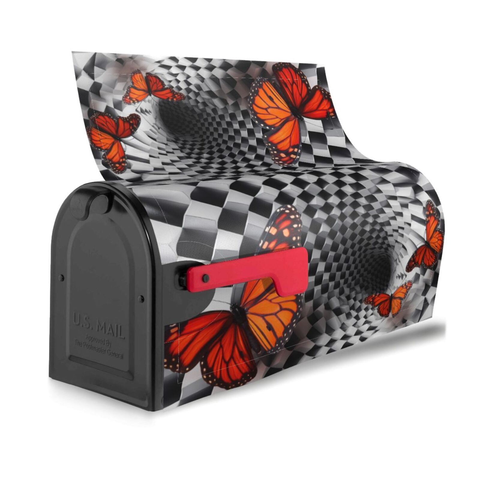 Logiee Butterflies Optical Illusion Print Post Letter Box Wrap Decor, Mailbox Cover Suitable for Standard Mailbox and Large Size Mailbox,Outdoor Yard Decoration-21x18 in
