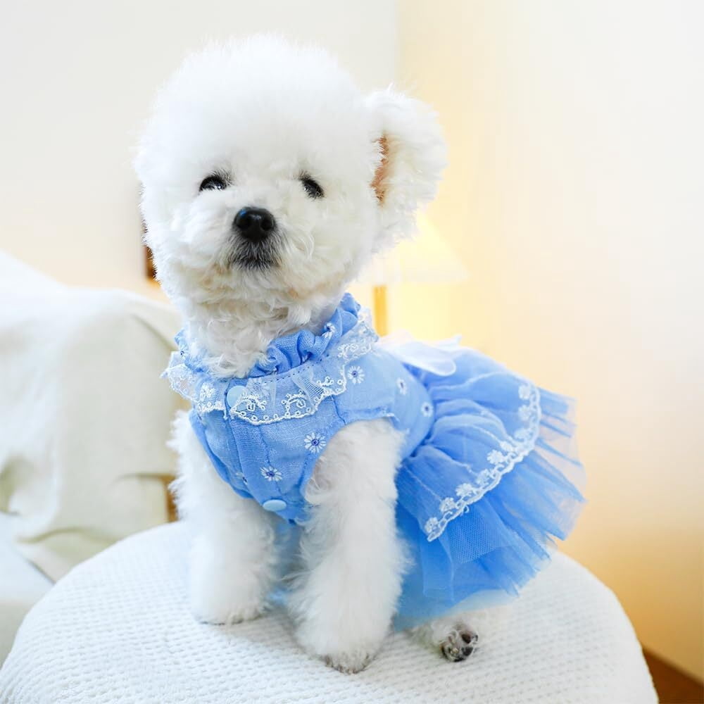 ANIAC Gray Dog Dress for Small Dogs Female,Bow Knot Girl Puppy Clothes with Detachable Pearl Necklace, Elegant Cat Dress, Formal Pet Pary Outfit for Wedding Birthday Valentines (Gray, Large)