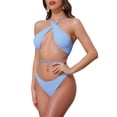 thumbnail image 4 of INSPIRE CHIC Conjuntos de Bikini de Punto Acanalado para Mujeres con Lazo Cruzado 2 Piezas Top Estrapado Parte Inferior Triangular Trajes de Baño Talla X-Small Azul Claro, 4 of 5