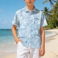 thumbnail image 2 of Ulanda Boys Hawaiian Shirts Casual Summer Short Sleeve Button Down Aloha Dress Beach Tee Tops Kids Hawaii Shirts for 5-14 Years (Light Blue, 11-12 Years), 2 of 7