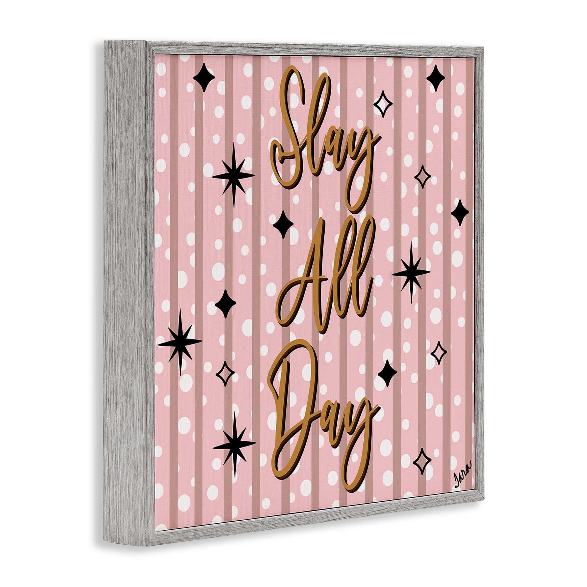Stupell Industries Slay All Day with Sparkle Pattern Gray Framed Giclee Art, design by Tara Boone